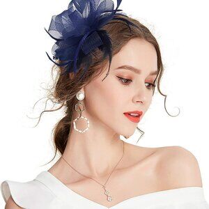Sinamay Fascinator Hat for Women Feather Flower Clip Derby Church Wedding Tea